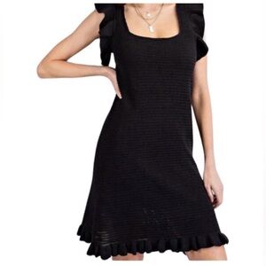 House of Harlow 1960 NWT Black Crochet Ruffle Midi Dress Size M